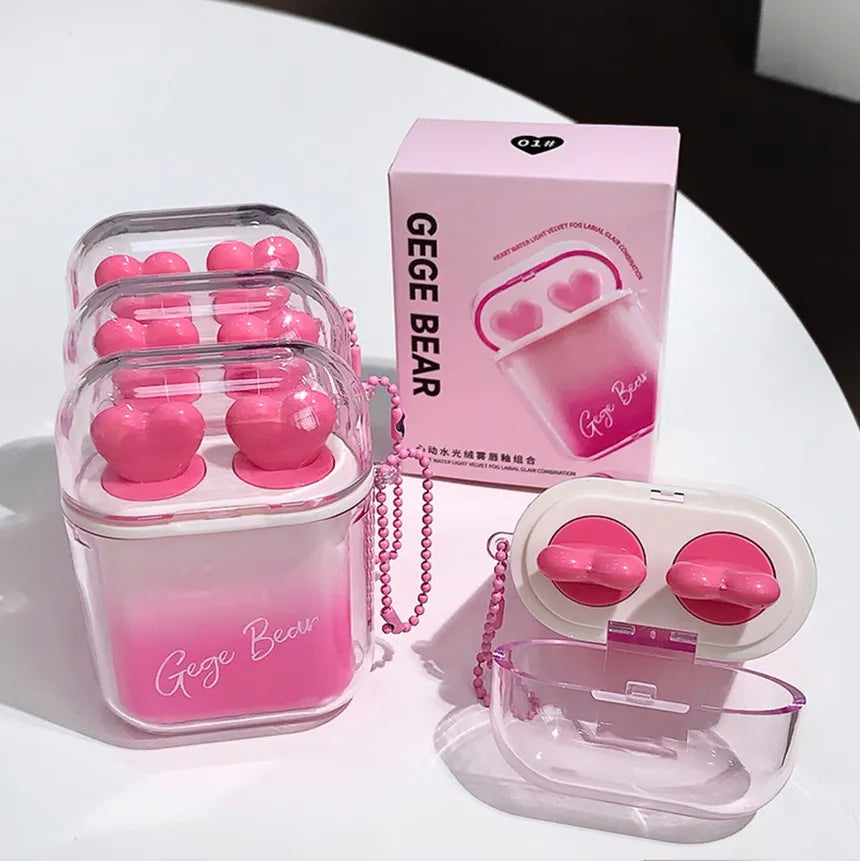 Gege Bear Heart Water Light Velvet Fog Labial Glair Combination #2