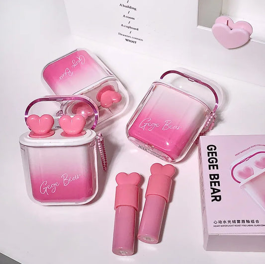 Gege Bear Heart Water Light Velvet Fog Labial Glair Combination #3