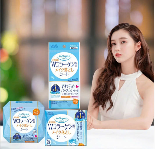 Kose Softymo Makeup Removal Sheet (Collagen 12 pcs). Khăn giấy ướt tẩy trang ngừa lão hoá collagen